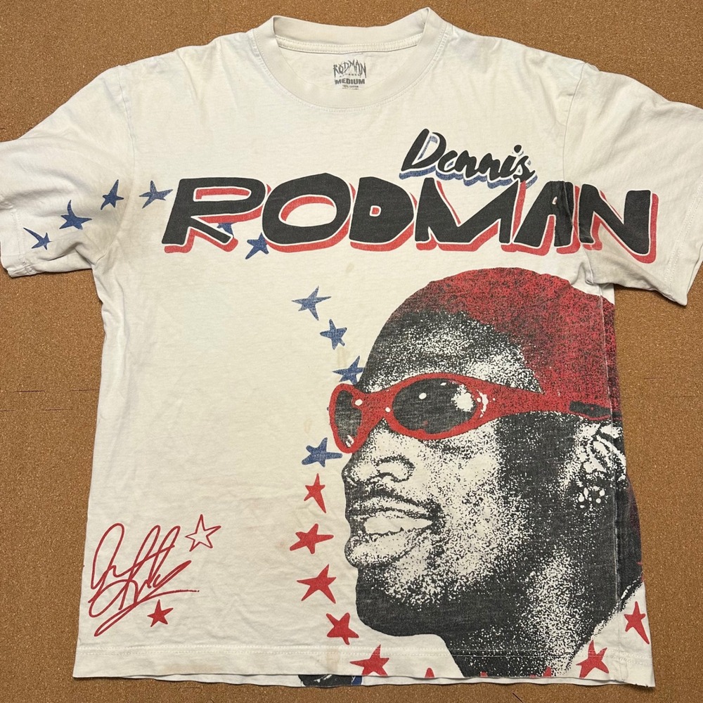 Rodman Apparel T-Shirt Mens Medium White Dennis Rodman All Over Print NBA Shirt